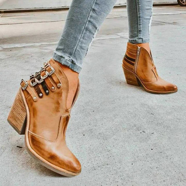 Elmont | Block Heel Ankle Boot with Triple Buckles