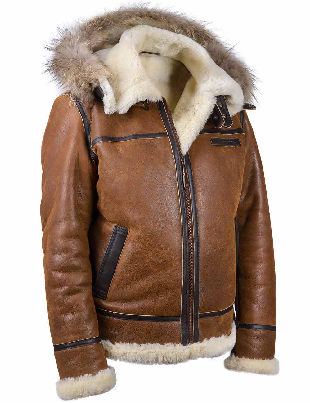 Elmont | PU Leather Bomber Jacket with Faux Fur Hood