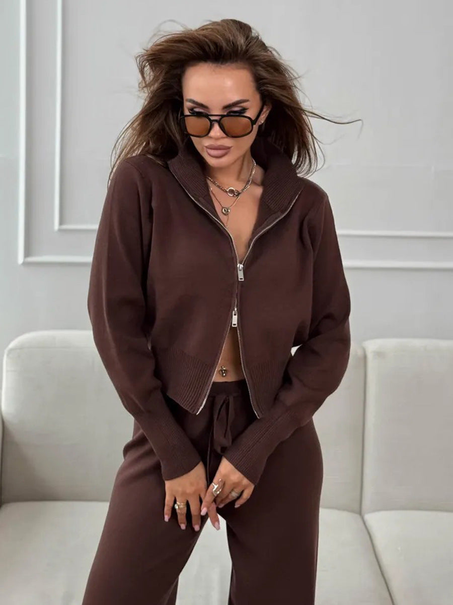 Elmont | Knit Two-Piece Set with Zip Jacket and Drawstring Wide-Leg Pants