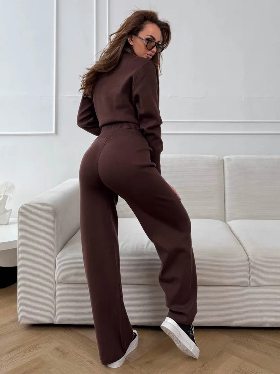 Elmont | Knit Two-Piece Set with Zip Jacket and Drawstring Wide-Leg Pants