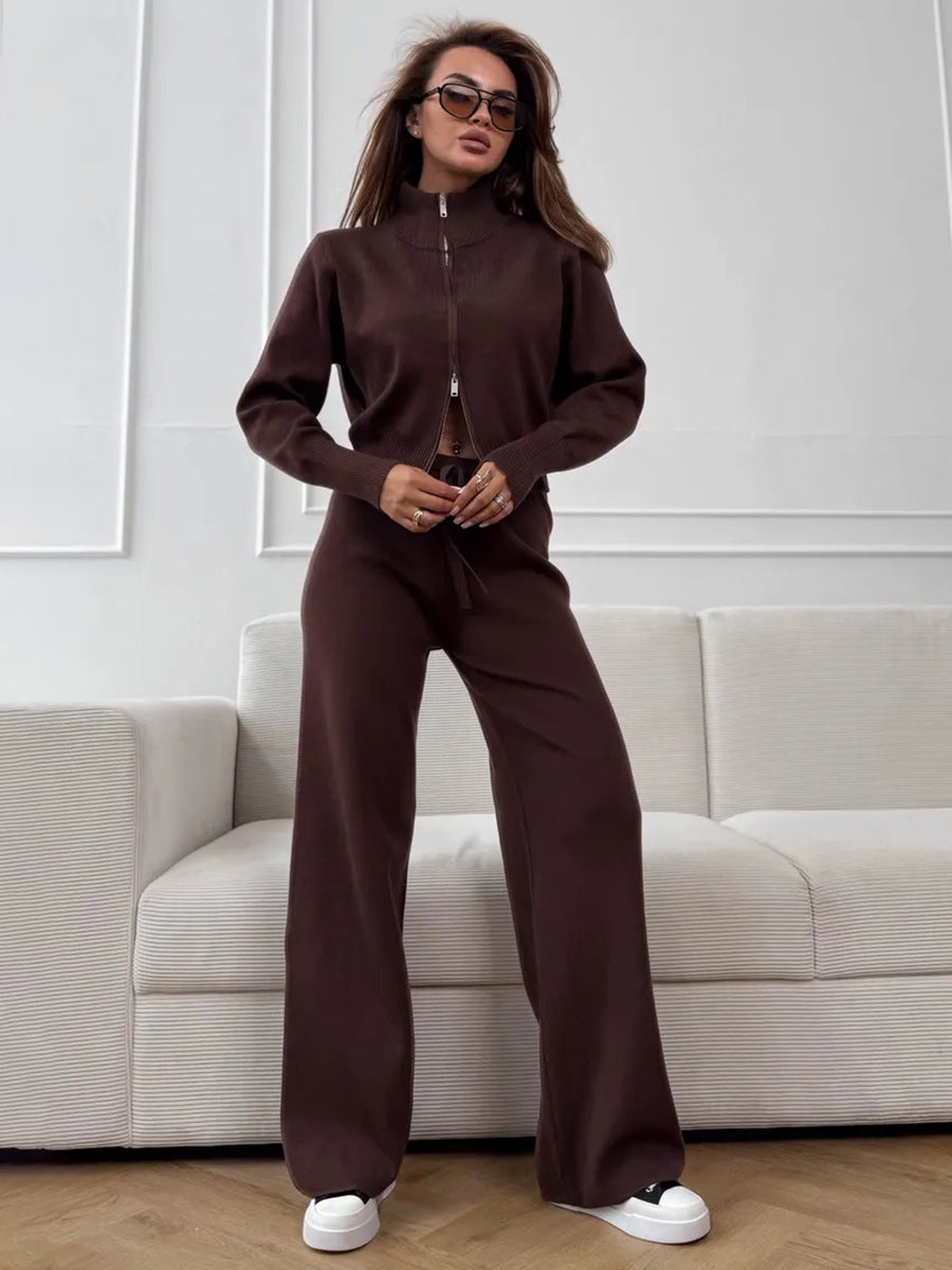Elmont | Knit Two-Piece Set with Zip Jacket and Drawstring Wide-Leg Pants