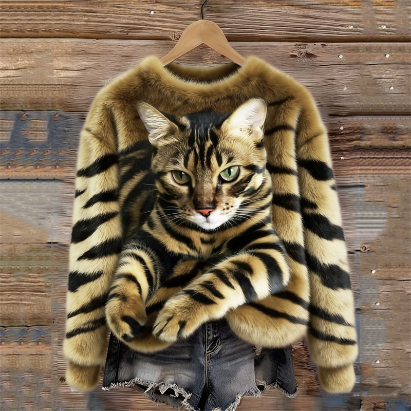 Elmont | Tiger & Tabby Cat Plush Sweatshirt