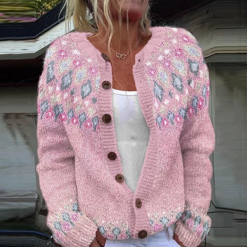 Sarah | Knit Patterned Button-Front Cardigan