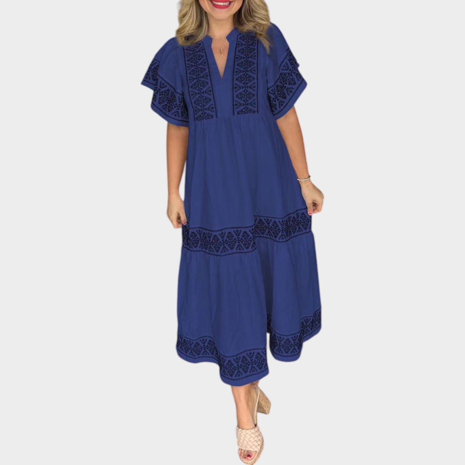 Marisol | Embroidered Tiered Midi Dress