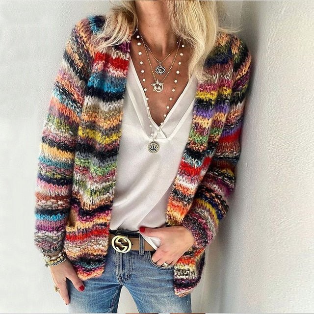 Sarah | Striped Knit Open-Front Cardigan