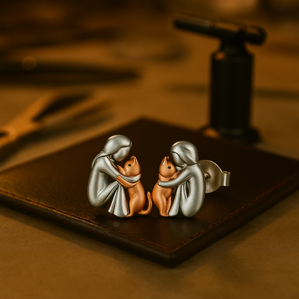 Elmont | Girl Hugging Cat Earrings