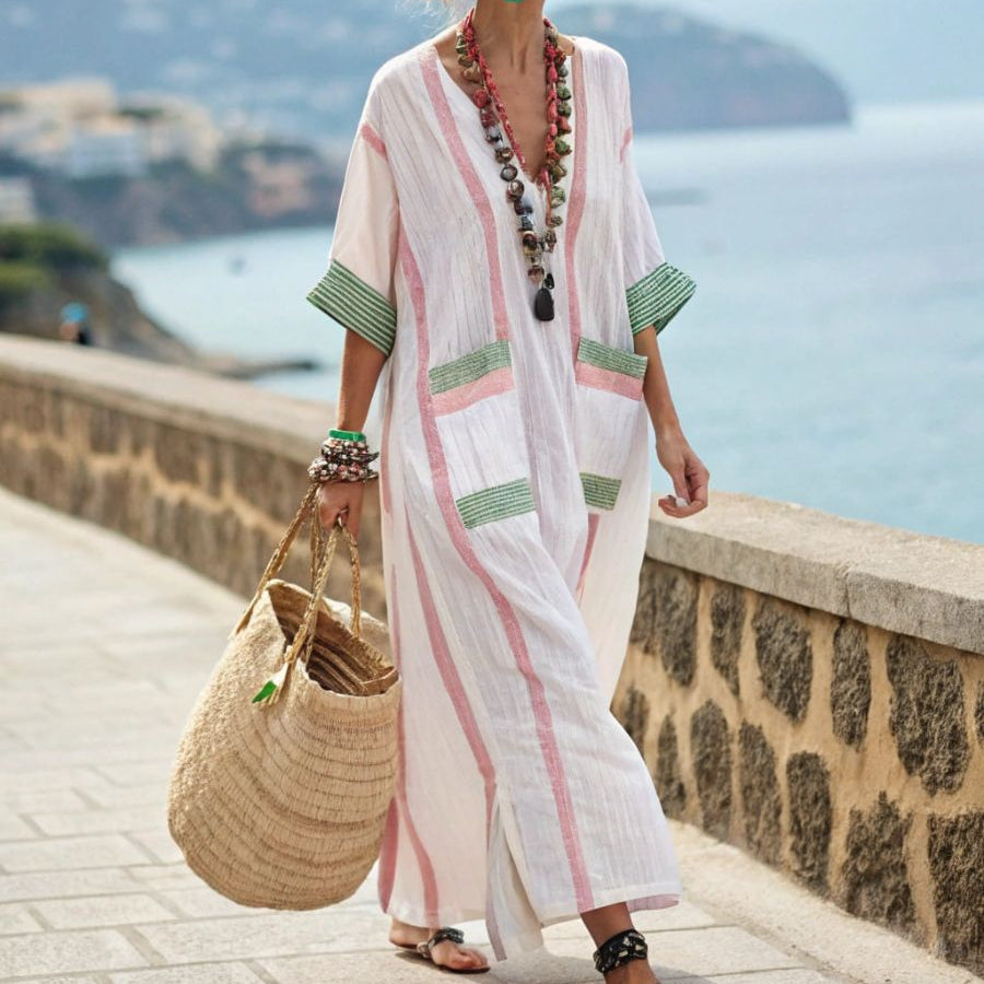 M&H | Caftan Dress with Striped Pockets
