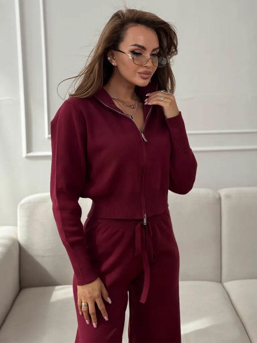 Elmont | Knit Two-Piece Set with Zip Jacket and Drawstring Wide-Leg Pants