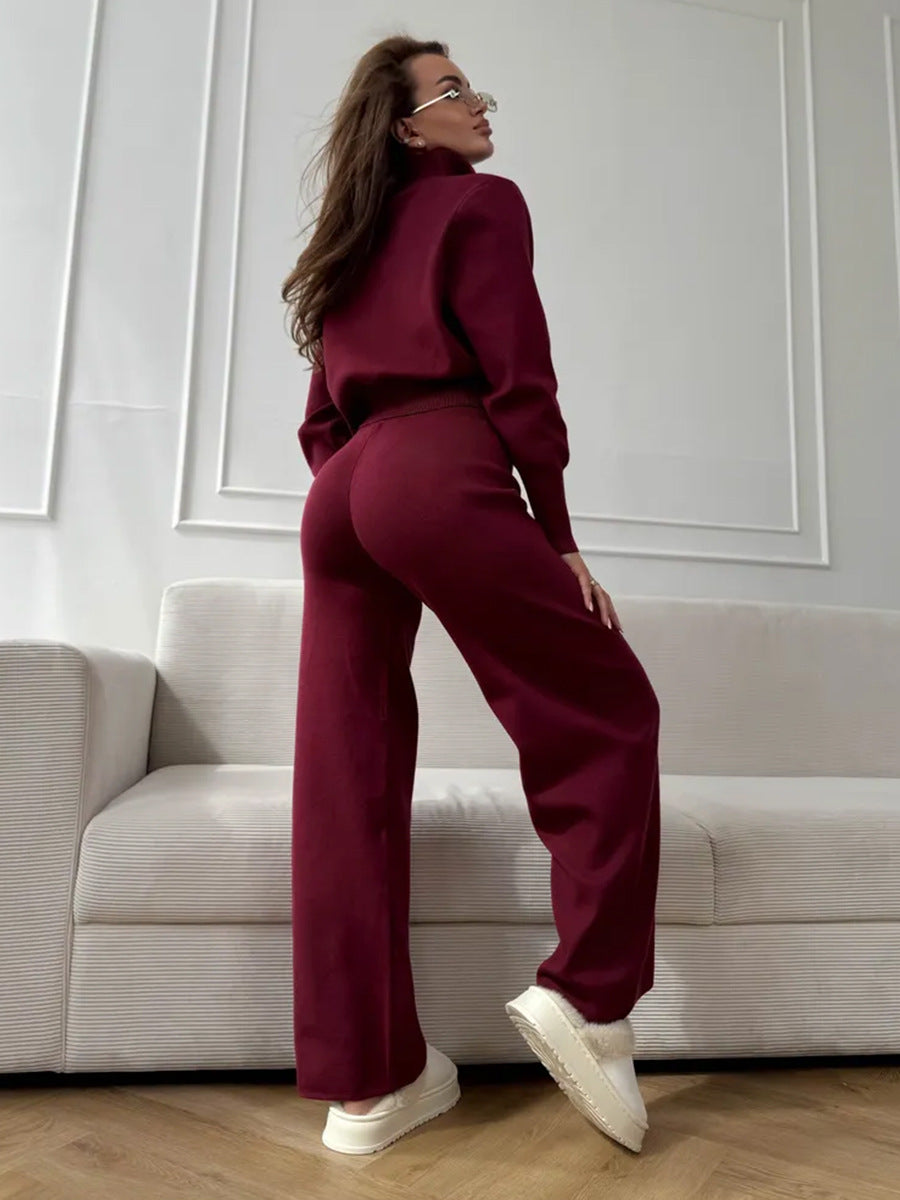 Elmont | Knit Two-Piece Set with Zip Jacket and Drawstring Wide-Leg Pants