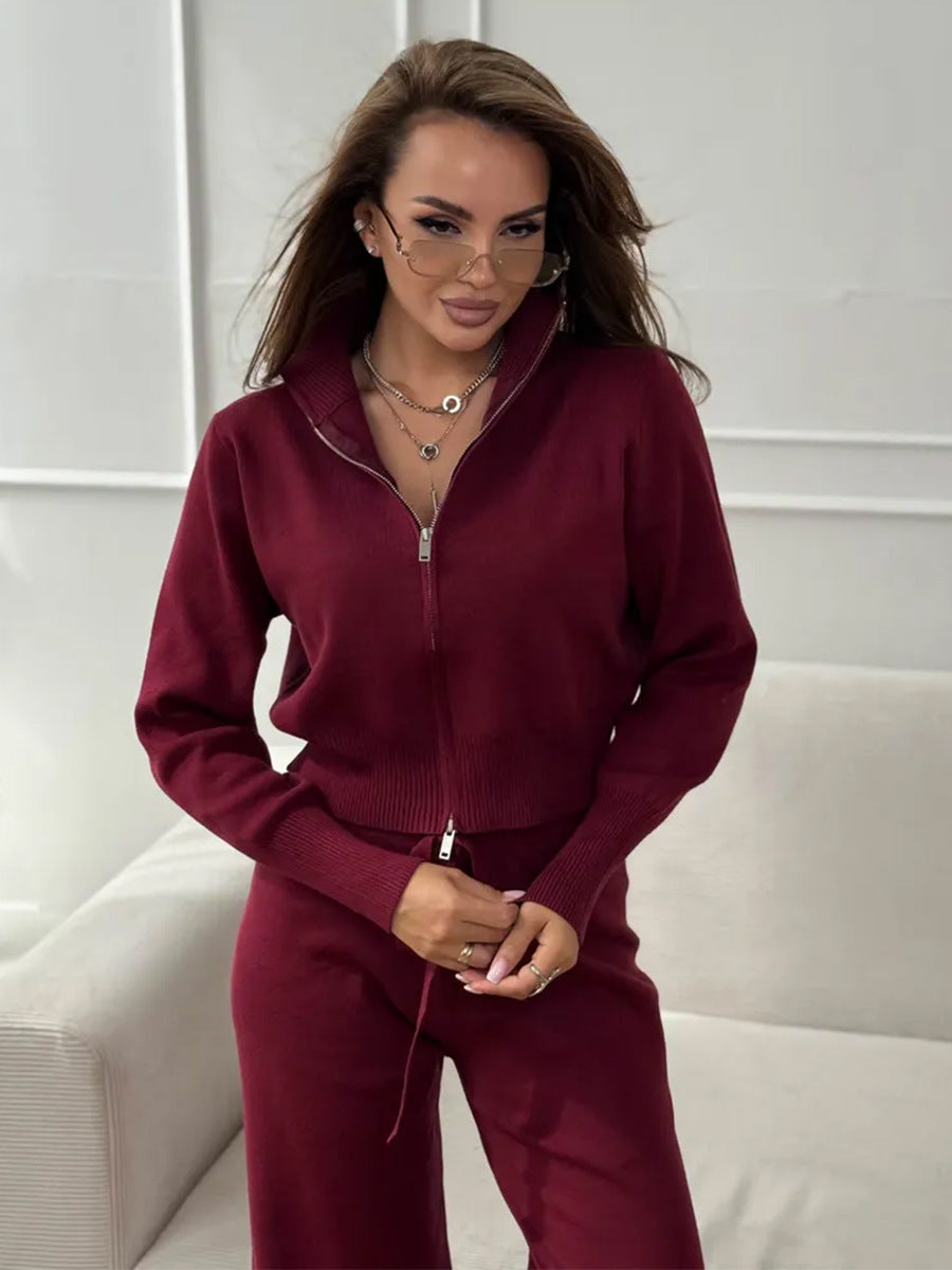 Elmont | Knit Two-Piece Set with Zip Jacket and Drawstring Wide-Leg Pants