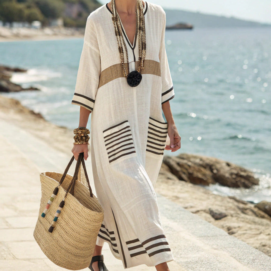 M&H | Caftan Dress with Striped Pockets
