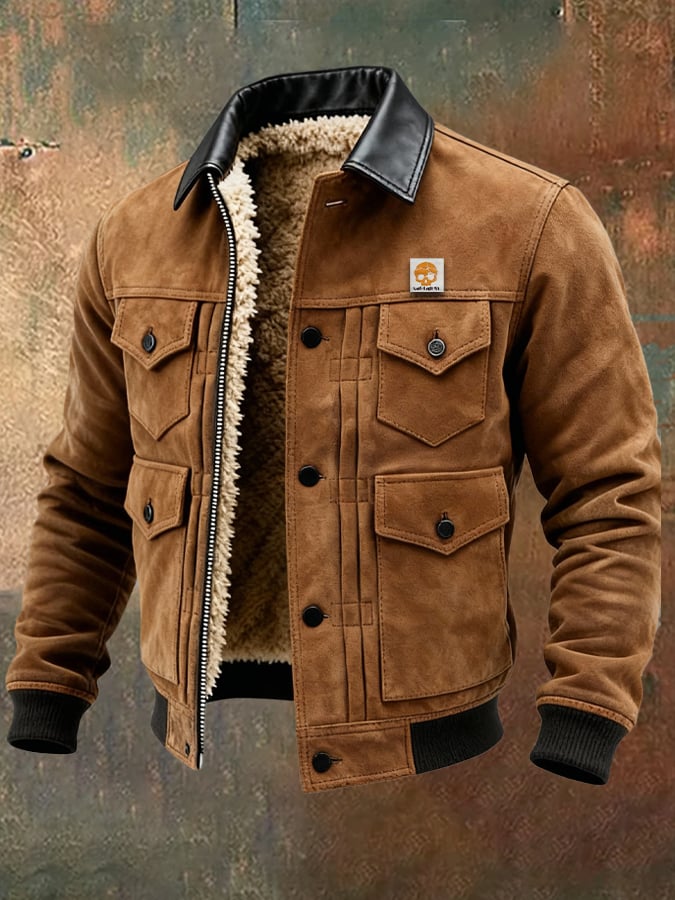 Elmont | Men's Suede Patchwork Utility Jacket, Fleece-Lined