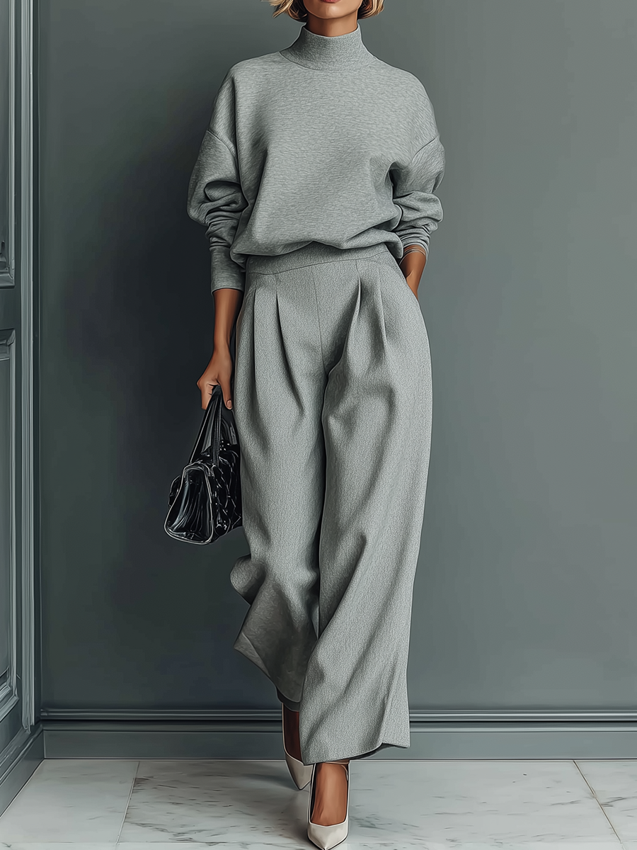 Elmont | Grey Knit Sweatshirt & Wide-Leg Pants Set