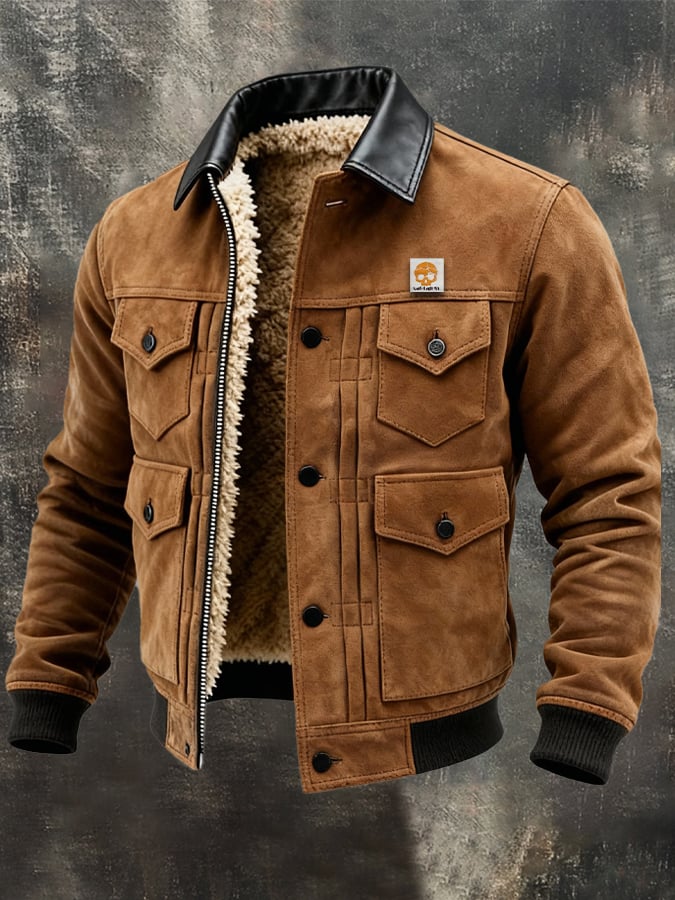 Elmont | Men's Suede Patchwork Utility Jacket, Fleece-Lined