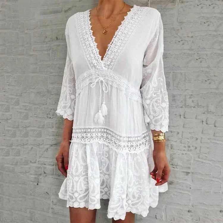 M&H | Mini Dress with Embroidered Lace