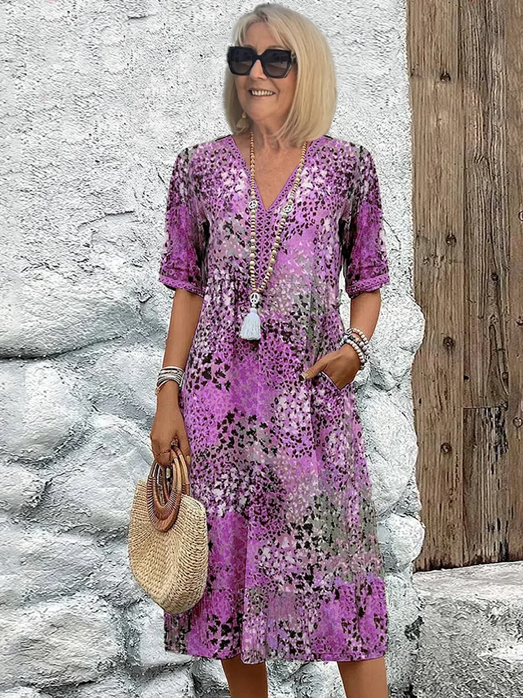 Maya | Printed V-Neck Midi Dress