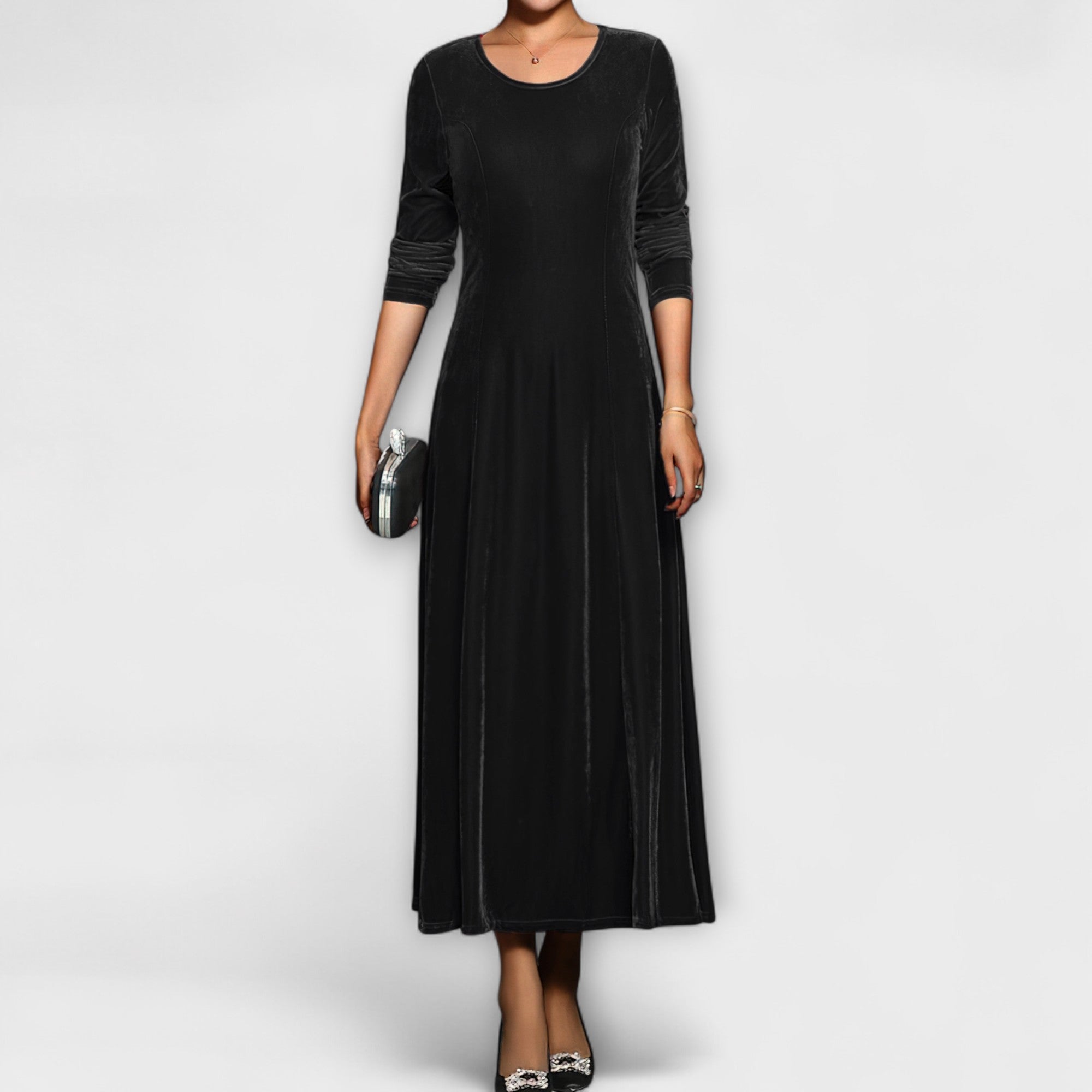 Elmont | Long-Sleeve Velvet A-Line Dress