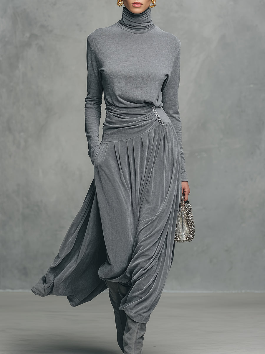 Elmont | Mock Neck Long-Sleeve Top & Velvet Skirt Set