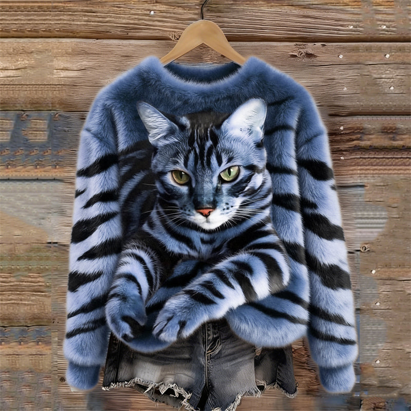 Elmont | Tiger & Tabby Cat Plush Sweatshirt