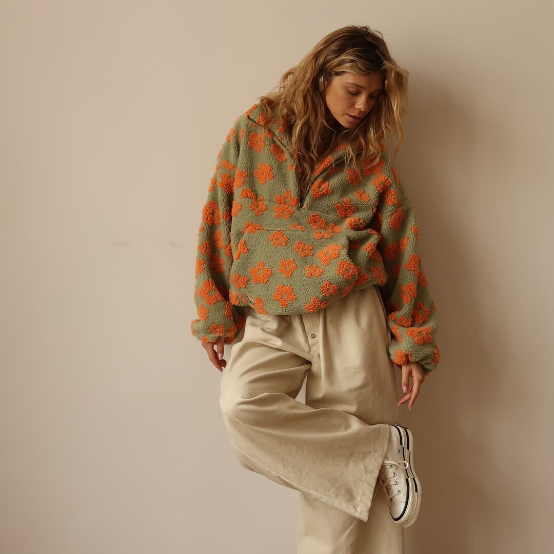 Sarah | Relaxed Floral Quarter Zip Sweater