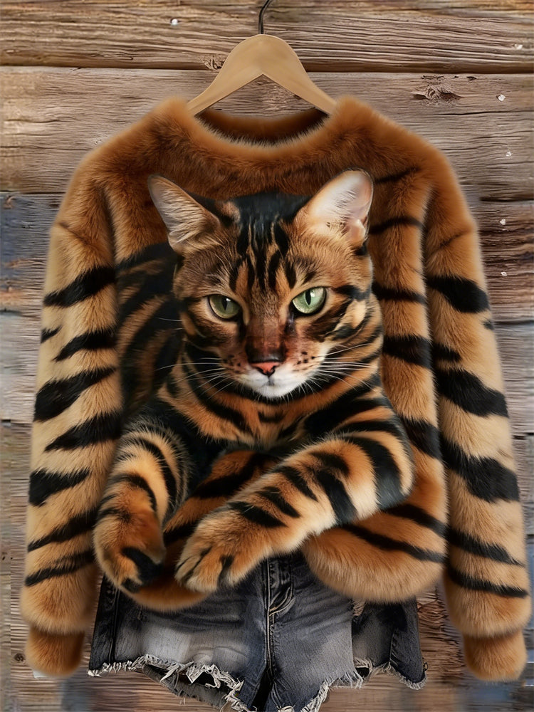 Elmont | Tiger & Tabby Cat Plush Sweatshirt