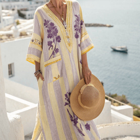 M&H | Caftan Dress with Striped Pockets
