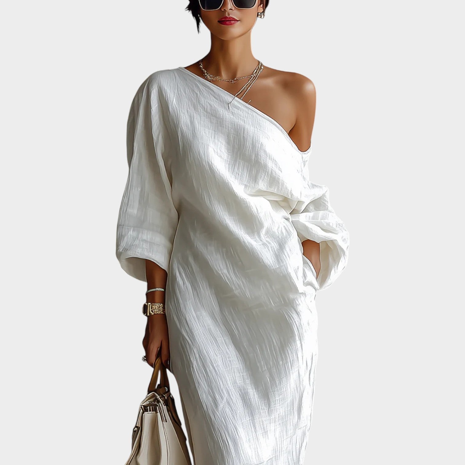 Harper | One-Shoulder Linen Maxi Dress