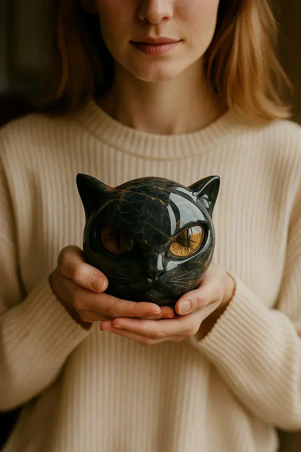 Elmont | Black Cat Head Sculpture