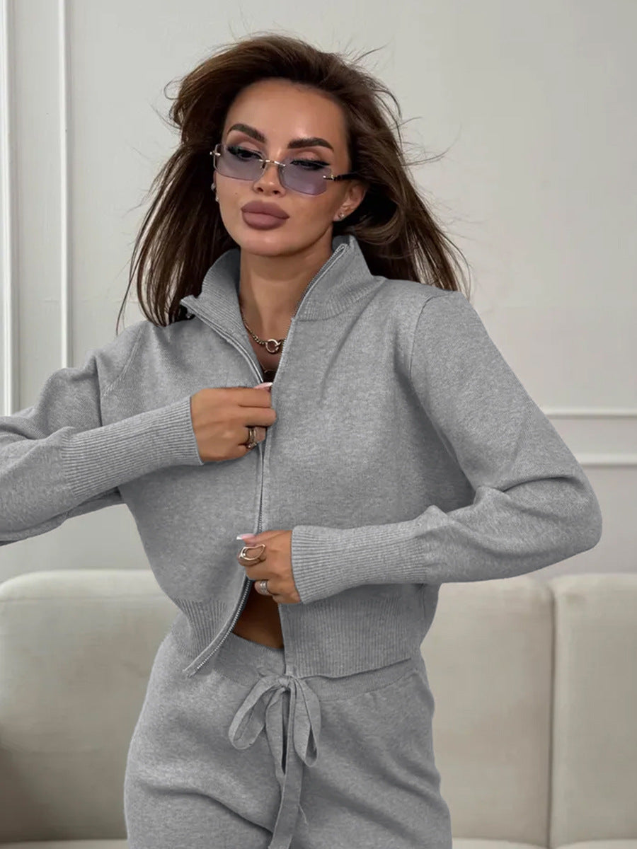 Elmont | Knit Two-Piece Set with Zip Jacket and Drawstring Wide-Leg Pants