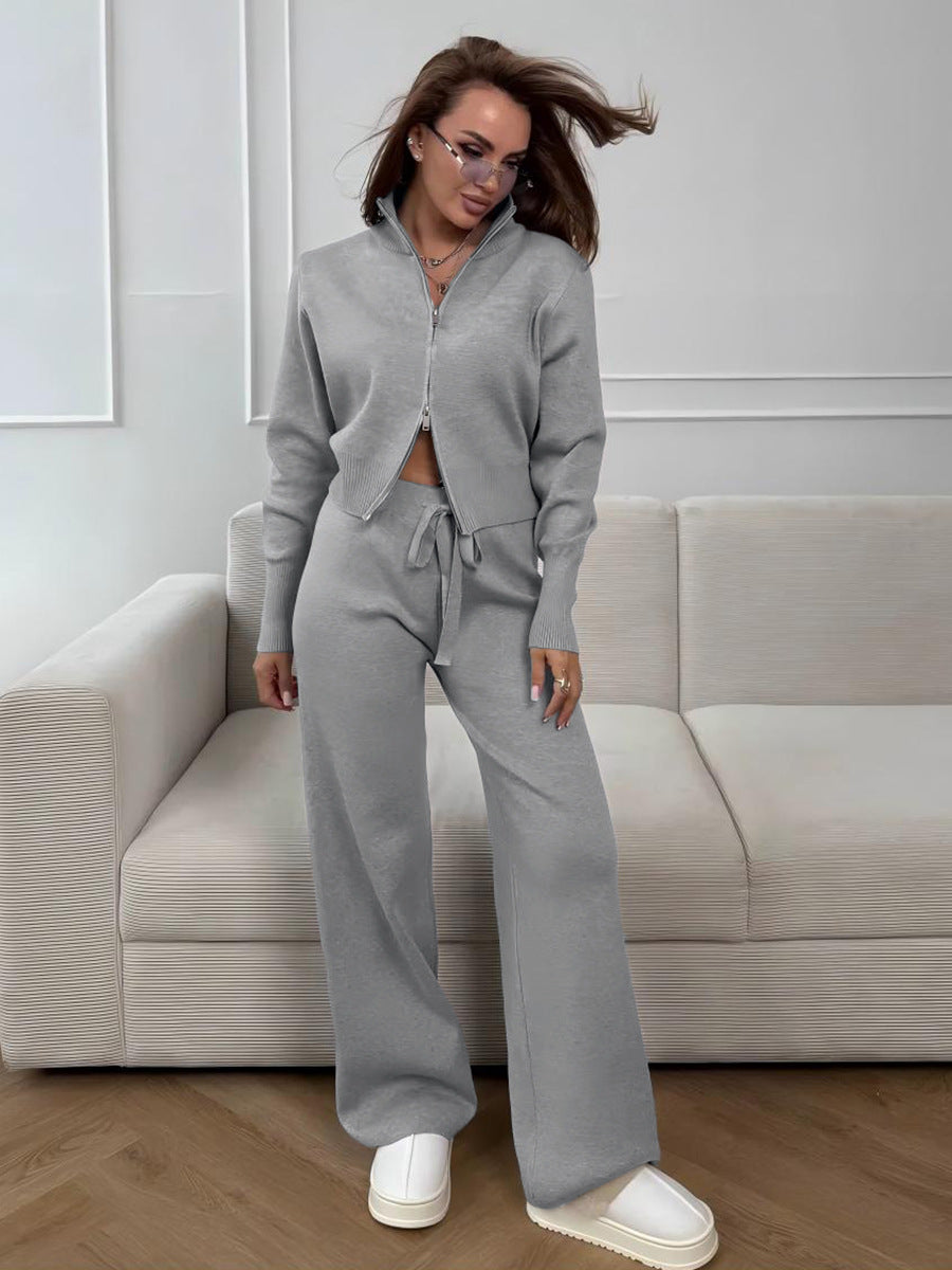 Elmont | Knit Two-Piece Set with Zip Jacket and Drawstring Wide-Leg Pants
