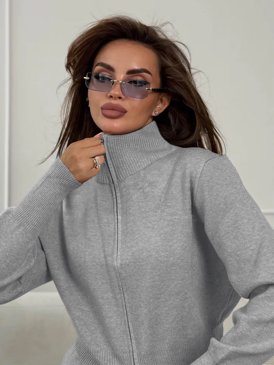Elmont | Knit Two-Piece Set with Zip Jacket and Drawstring Wide-Leg Pants