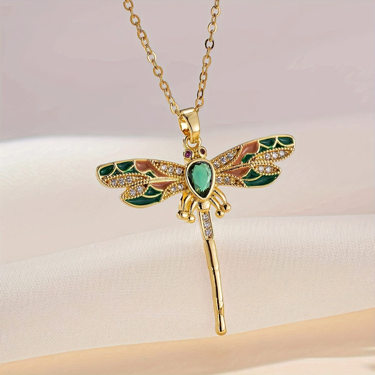 Elmont | Glow-in-the-Dark Green Dragonfly Pendant Necklace