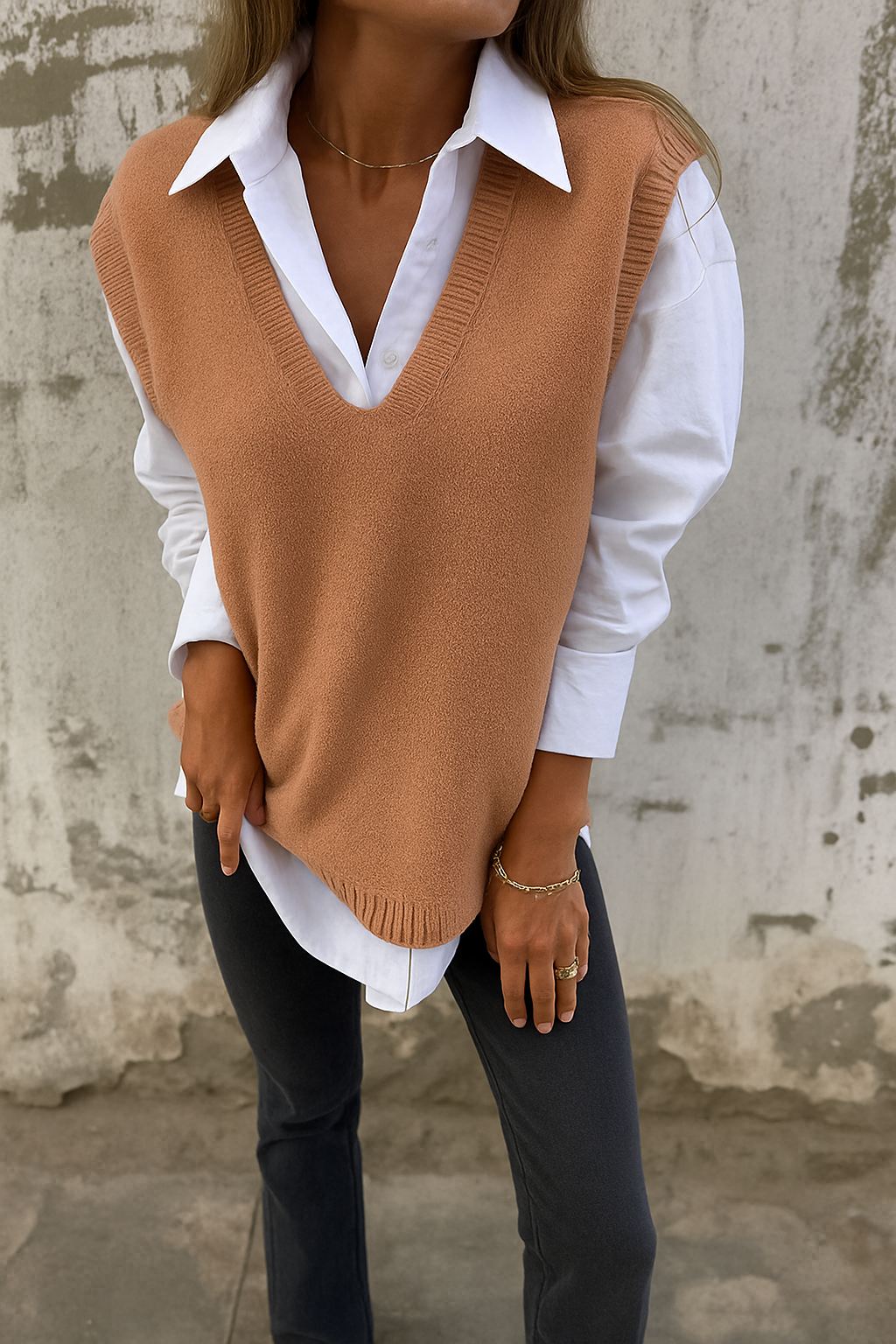 Sarah | V Neck Sleeveless Sweater Vest