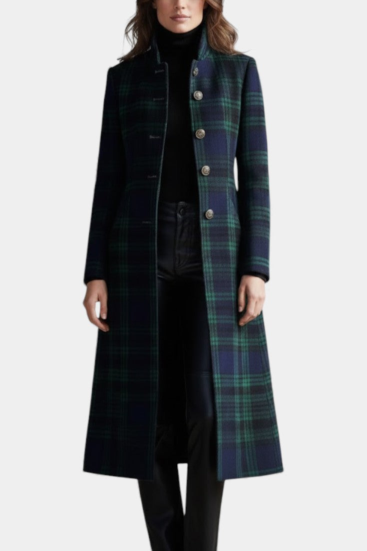 Elmont | Blue-Green Plaid Mid-Length Coat