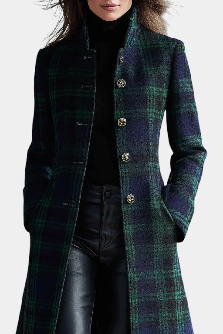 Elmont | Blue-Green Plaid Mid-Length Coat