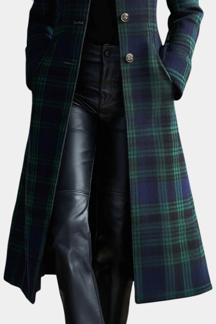 Elmont | Blue-Green Plaid Mid-Length Coat