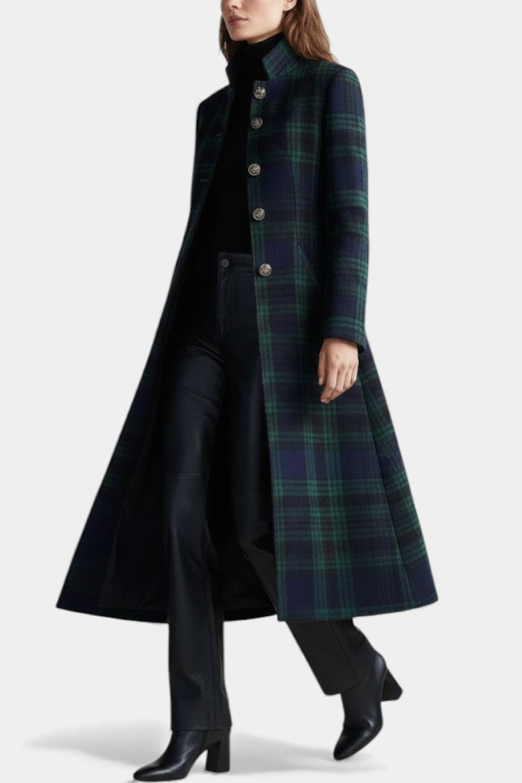Elmont | Blue-Green Plaid Mid-Length Coat