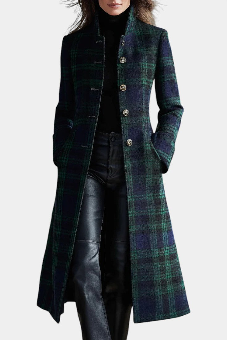 Elmont | Blue-Green Plaid Mid-Length Coat