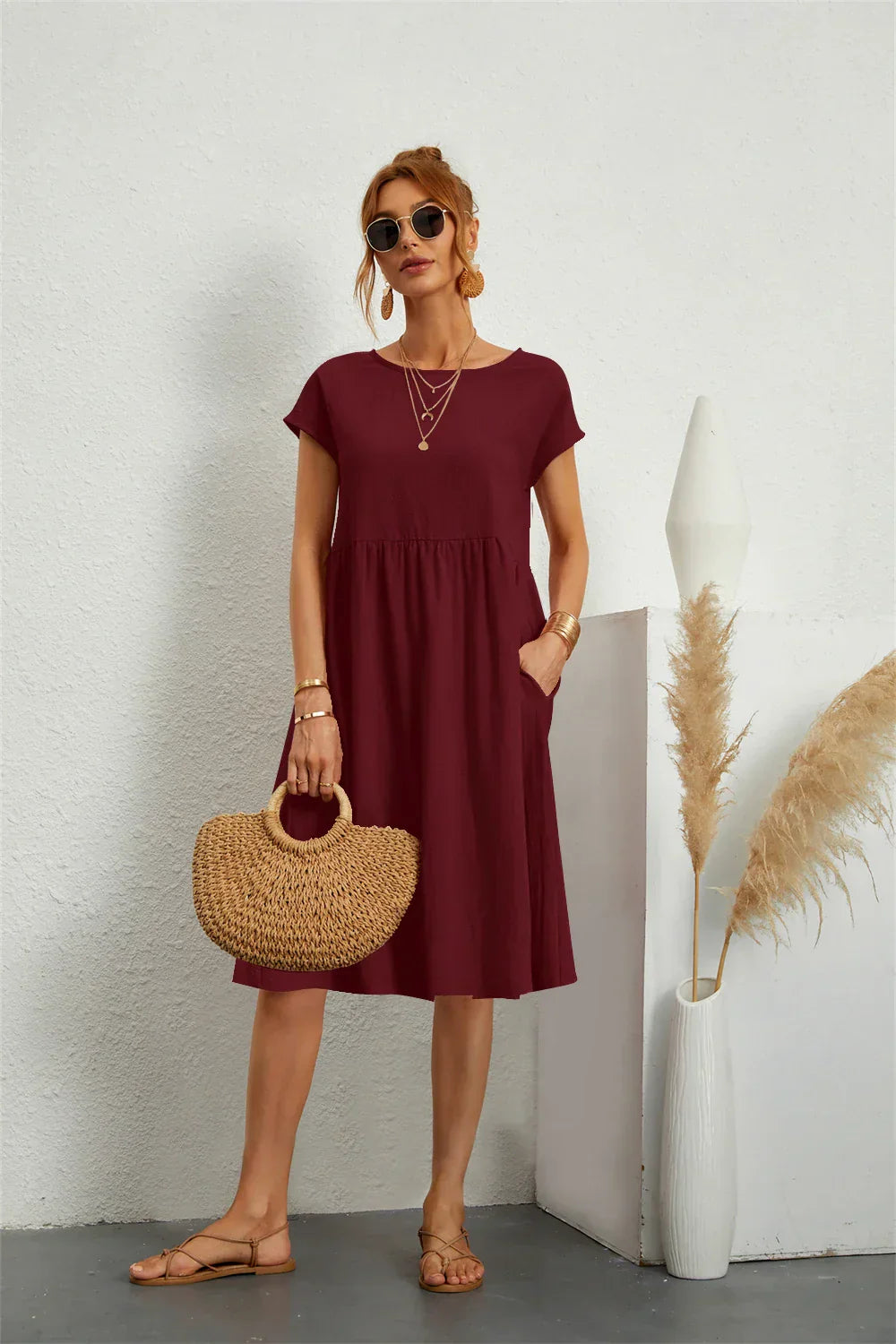 Sarah | Casual Midi Dress with Side Pockets