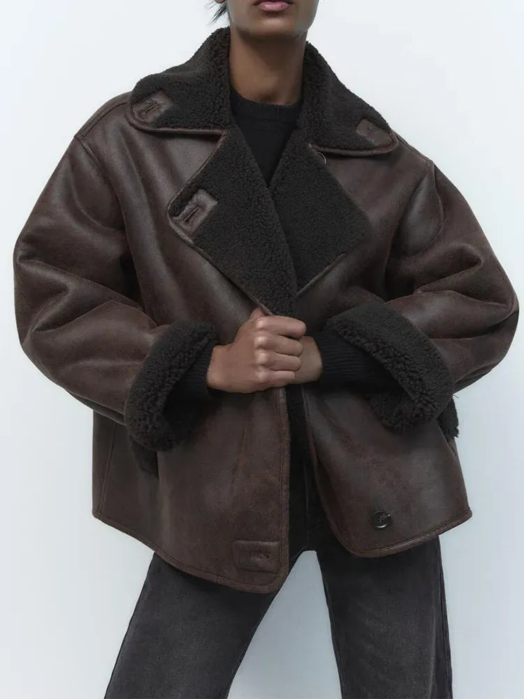 Elmont | Women's Faux Leather Jacket with Faux Shearling Lining