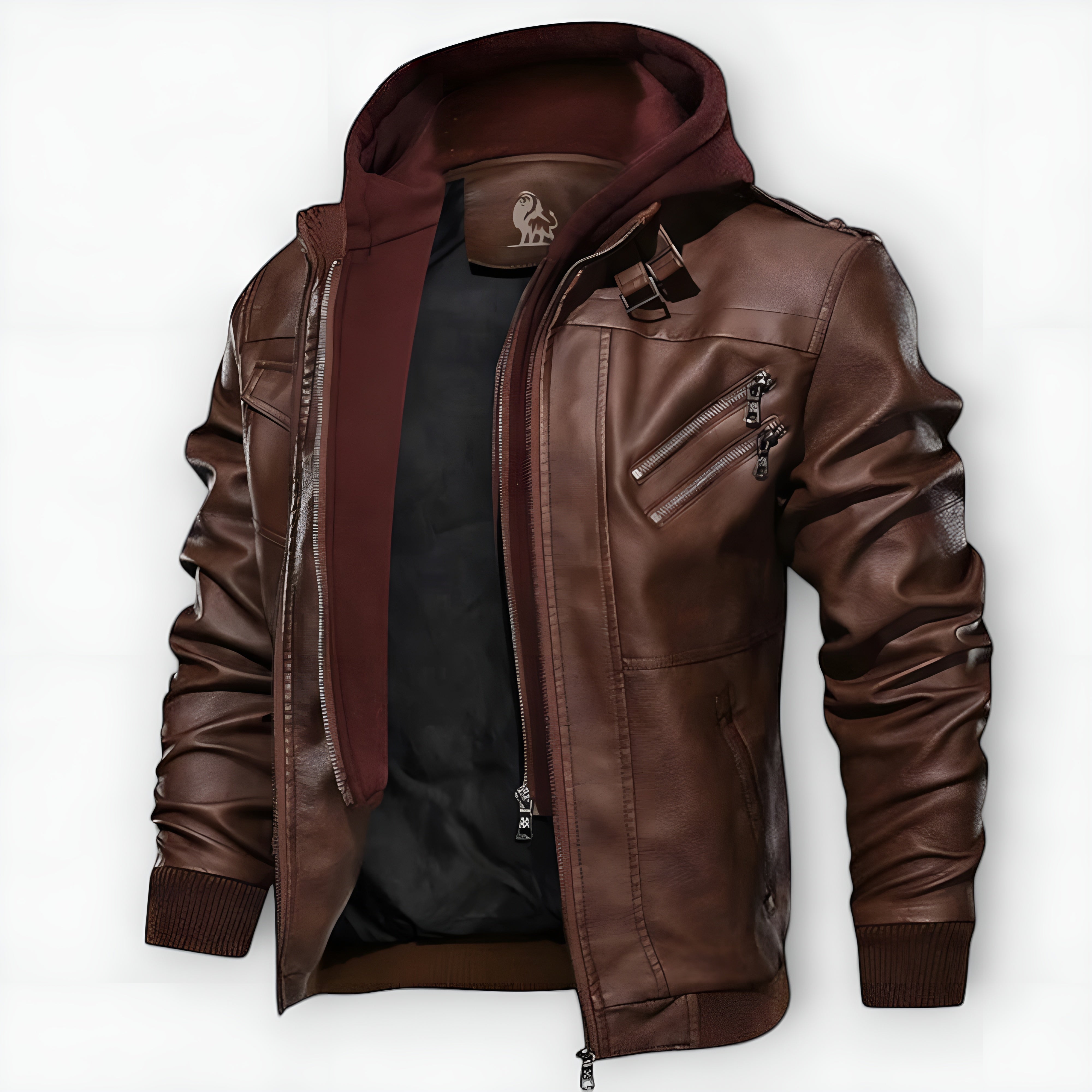 Elmont | Faux Leather Jacket with Detachable Hood