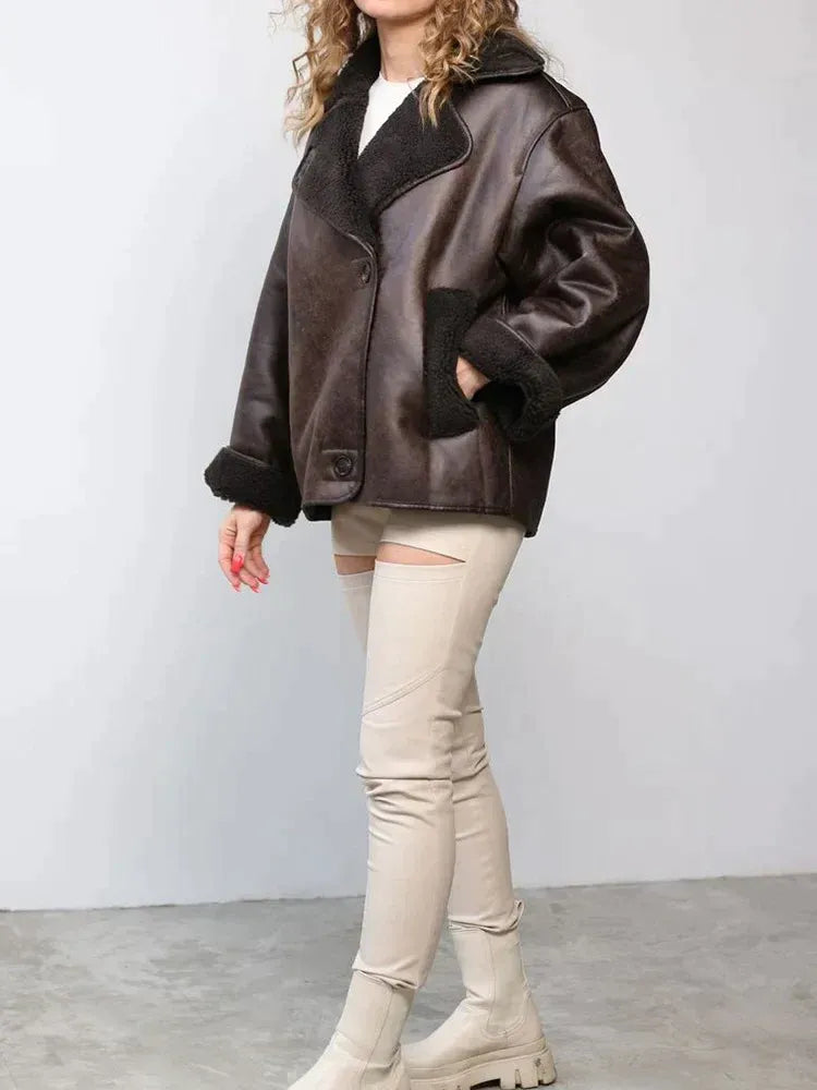 Elmont | Women's Faux Leather Jacket with Faux Shearling Lining