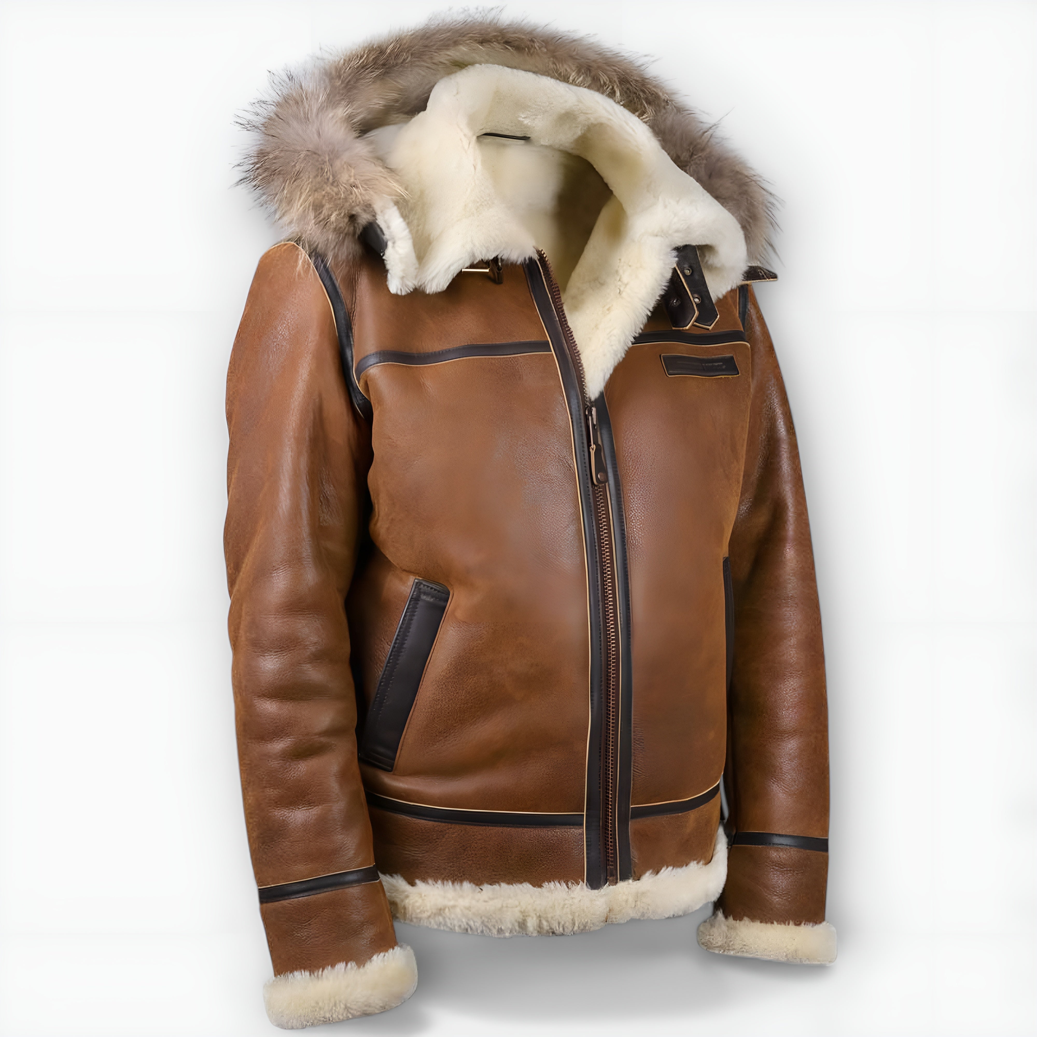 Elmont | PU Leather Bomber Jacket with Faux Fur Hood
