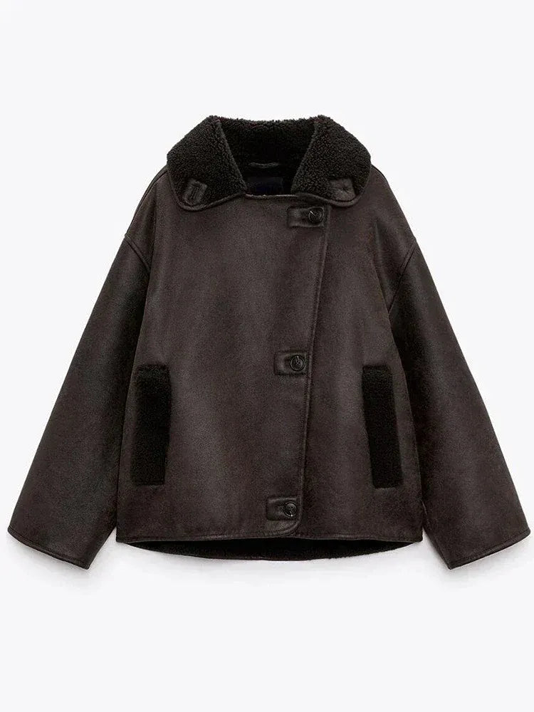 Elmont | Women's Faux Leather Jacket with Faux Shearling Lining