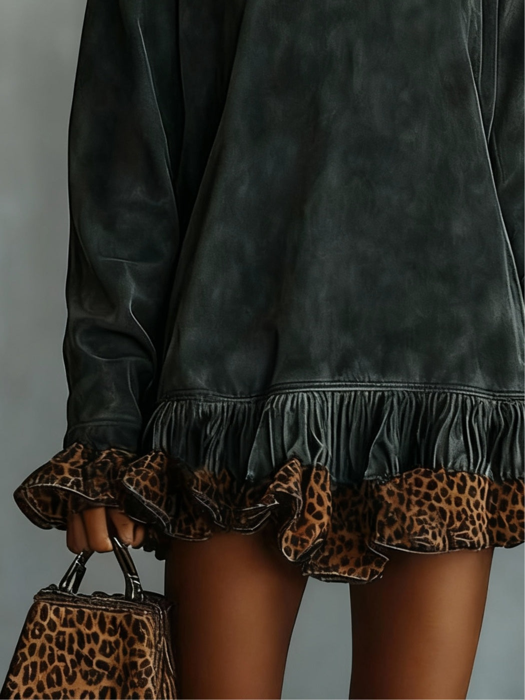 Elmont | Turtleneck Leopard Print Paneled Mini Dress