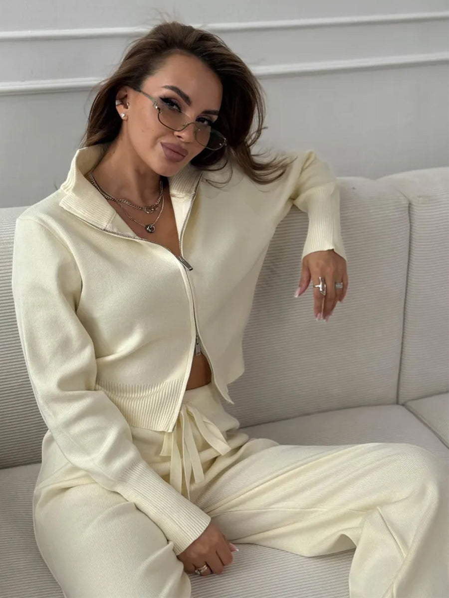 Elmont | Knit Two-Piece Set with Zip Jacket and Drawstring Wide-Leg Pants