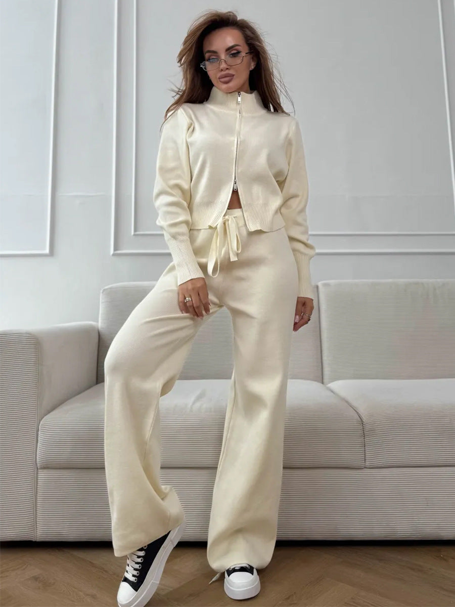 Elmont | Knit Two-Piece Set with Zip Jacket and Drawstring Wide-Leg Pants