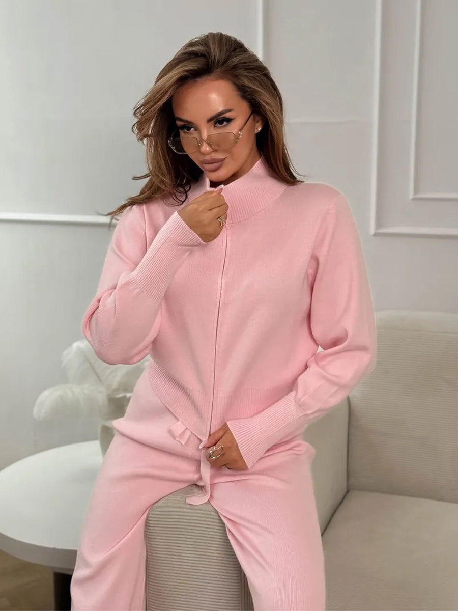 Elmont | Knit Two-Piece Set with Zip Jacket and Drawstring Wide-Leg Pants
