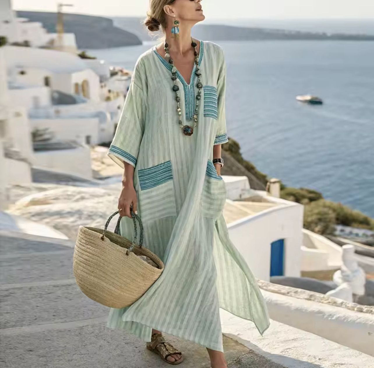 M&H | Long Dress with Striped Pockets