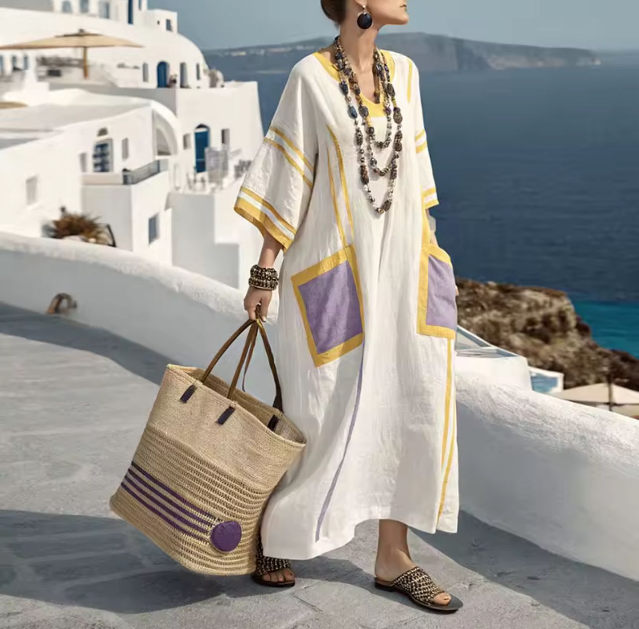 M&H | Caftan Dress with Striped Pockets